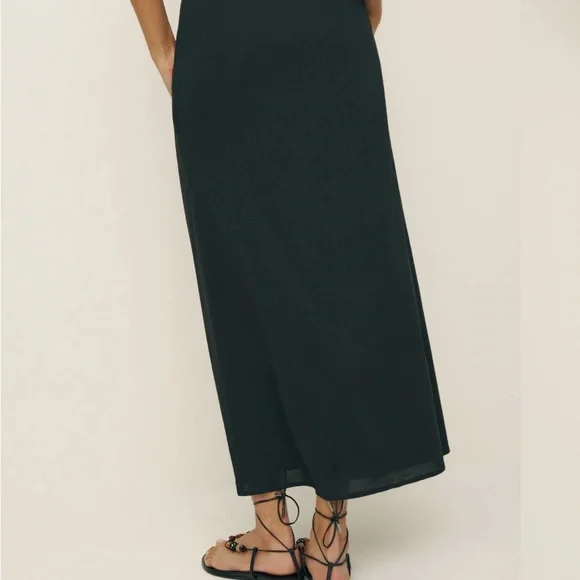 NWT Reformation Black Midi Skirt with Tie Front - Picture 2 of 7